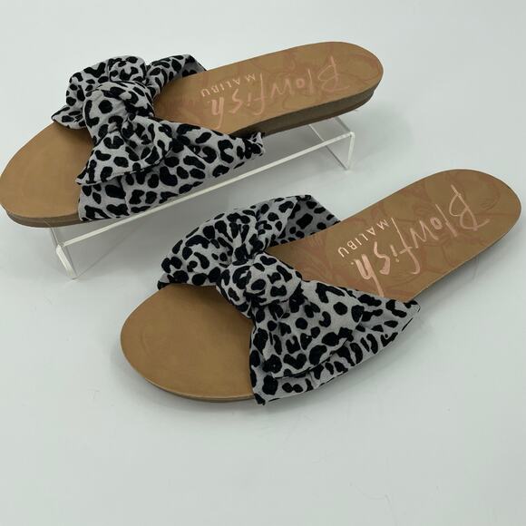 Blowfish Malibu Women's Slide Sandals Leopard Print Bow, Sz. 8 Preppy Comfort - Picture 2 of 11